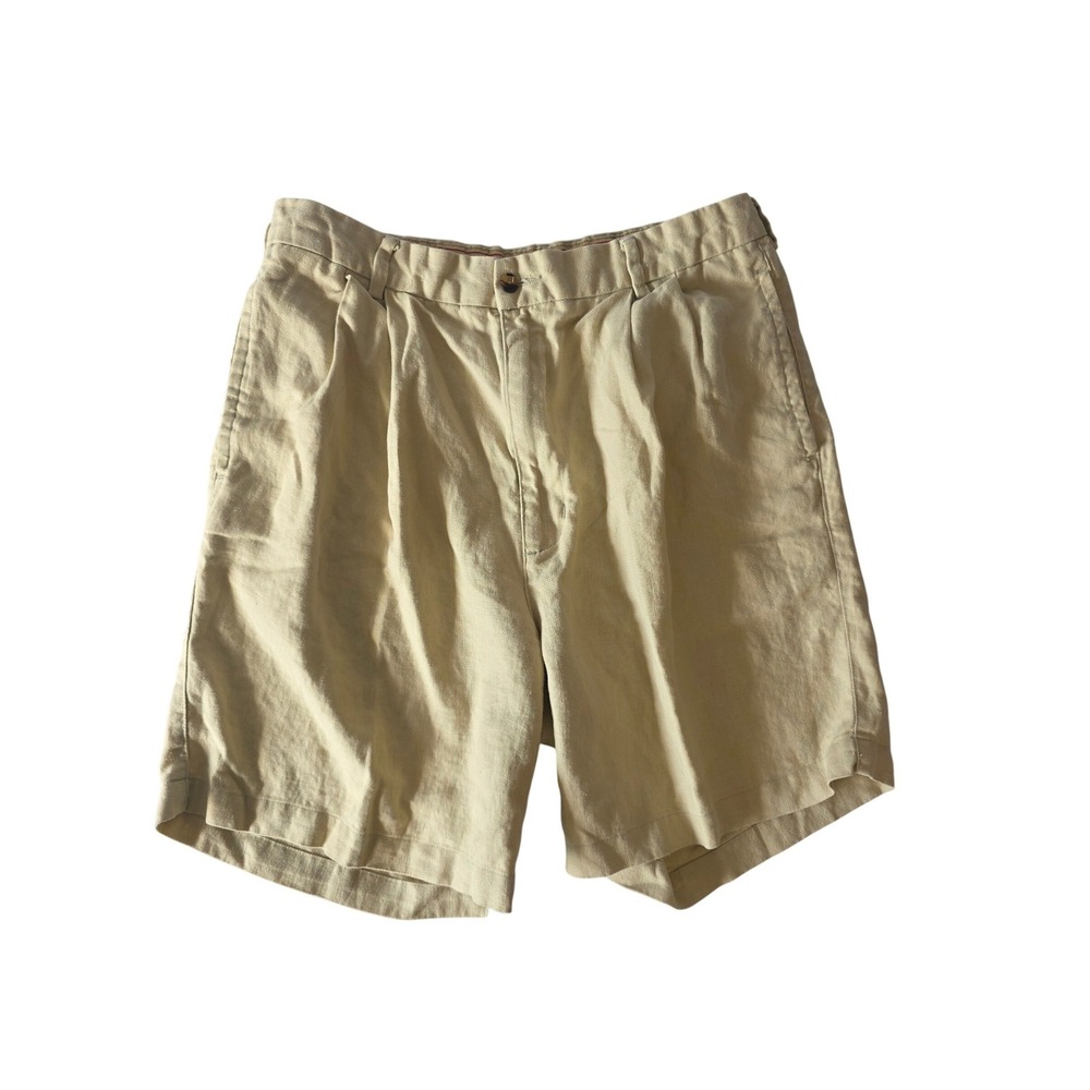 Gant Pleated Front 100% Linen‎ Shorts 33 Beige Preppy Coastal Summer 90s Y2K